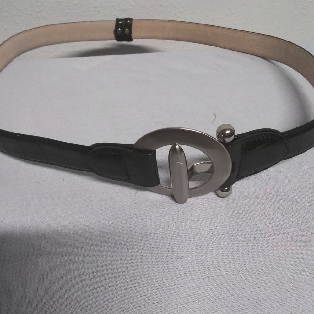 Black Leather Belt with Silver Buckle